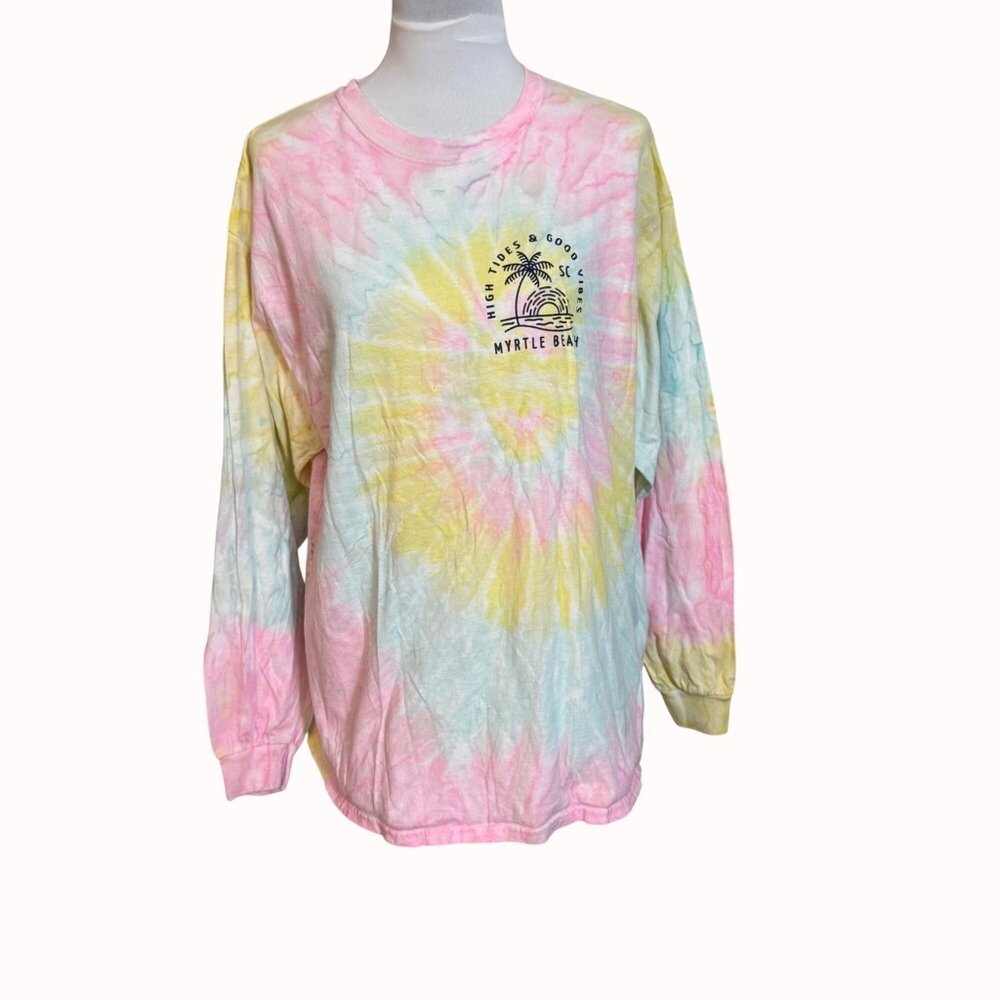 High Tides Good Vibes Tee Myrtle Beach Tie Dye Long Sleeve Shirt Coastal Graphic - Picture 13 of 14
